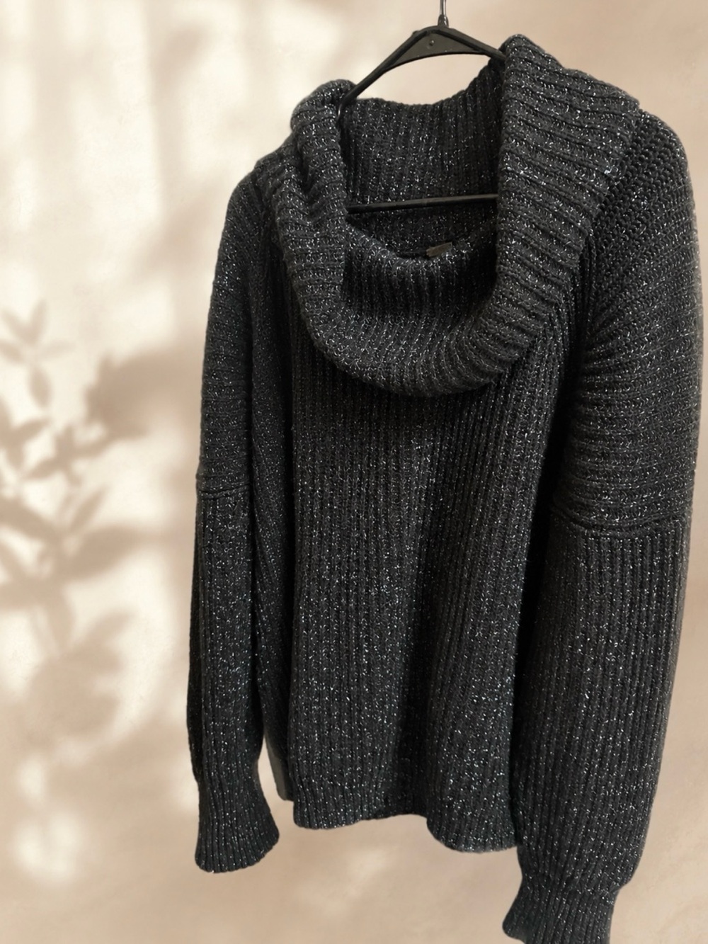 Free People Black Metallic Cowl Neck Women's oversized tunic Sweater Medium / M